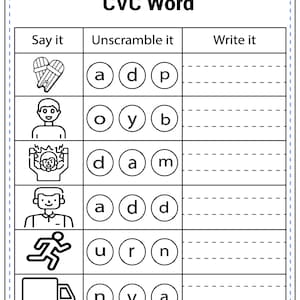 CVC Word Worksheets, Kindergarten Phonics, Short Vowel Sounds, Reading & Writing Practice, Literacy Centers, Homeschool Printable