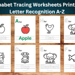 Hojas de trabajo de seguimiento del alfabeto, reconocimiento de letras imprimibles de la A a la Z, páginas para colorear en mayúsculas para preescolar, jardín de infantes y actividades de educación en casa.
