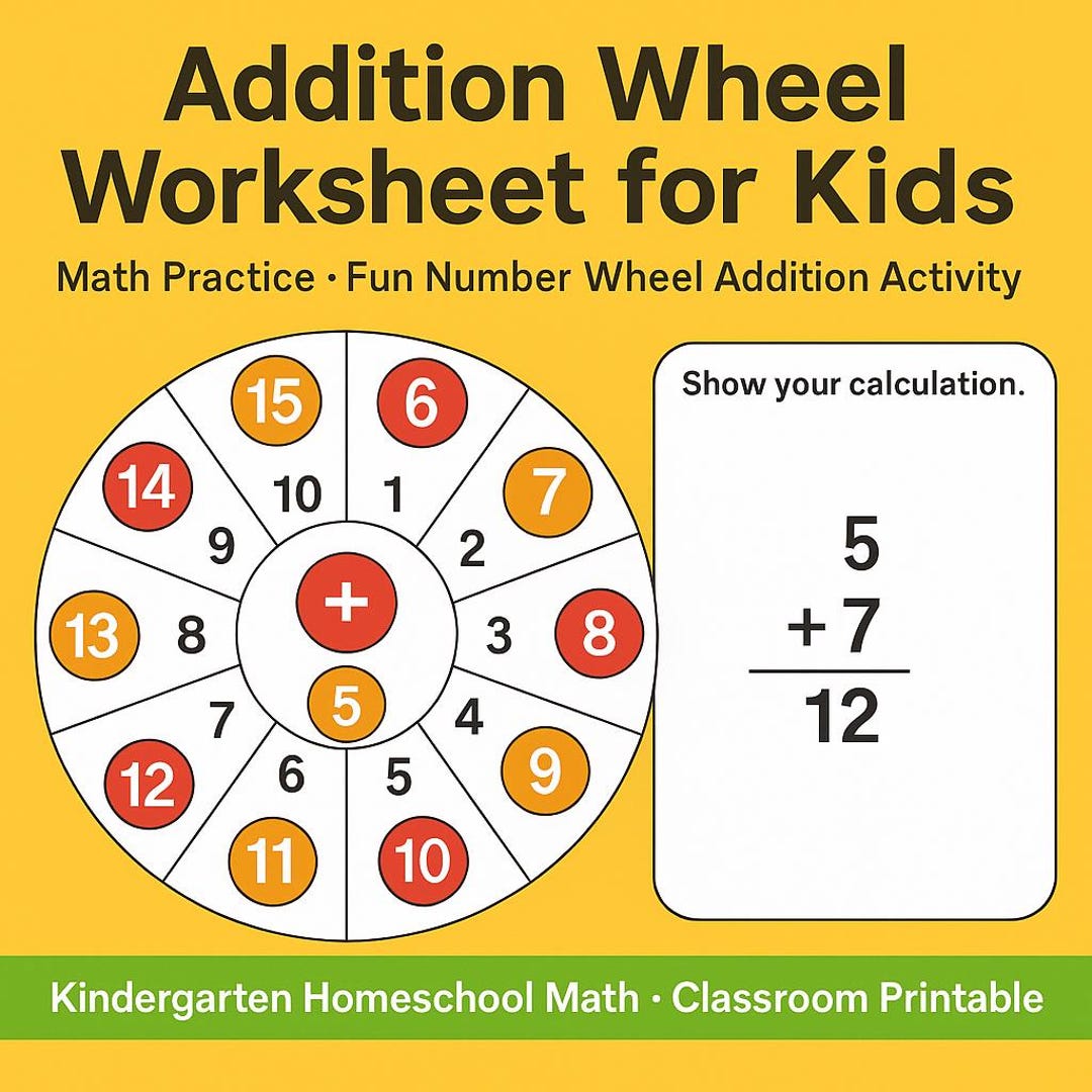 Free Math Wheel Worksheets.pdf Addition Wheel Worksheet: Fun Math Printable for Kids (PDF Download) - Etsy
