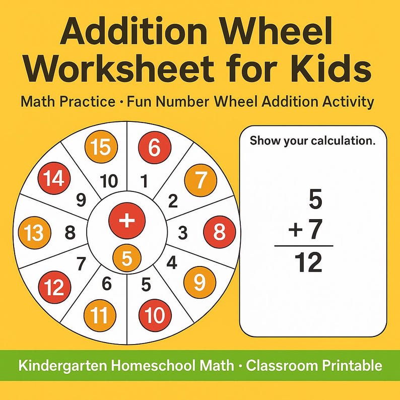 Addition Wheel Worksheet: Fun Math Printable for Kids (PDF Download) - Etsy