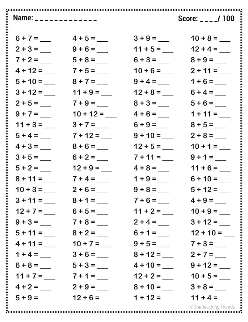 Kindergarten Math Worksheets Addition and Subtraction Practice Single
