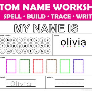 Hoja de trabajo con nombre personalizado: Deletrea, traza y escribe - Actividad personalizada para niños (Descarga digital)