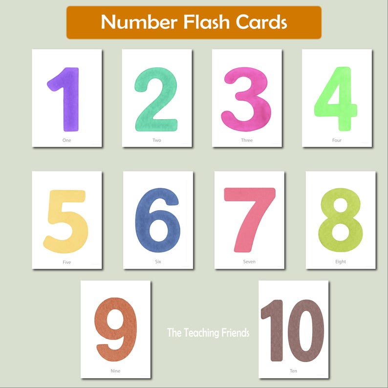 Watercolor Numbers Flash Cards 1-10: Printable Math Learning (PDF & JPG ...