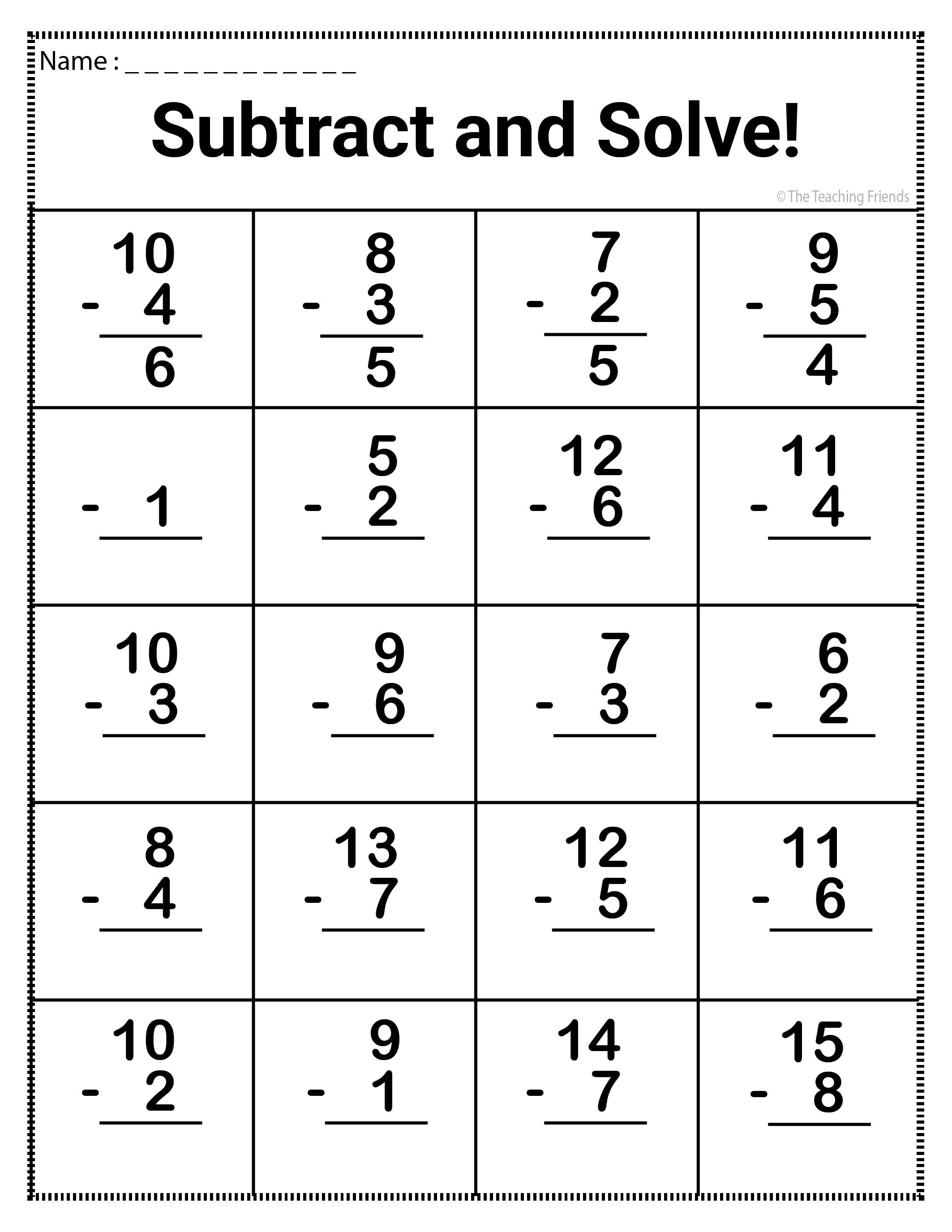 Subtraction Worksheets for Kids | 10 Printable Math Pages for Numbers 1 ...