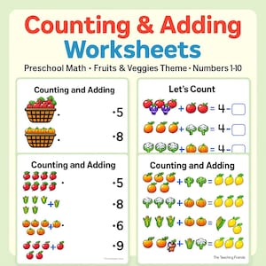 Preschool Math Counting Addition Worksheets Kindergarten Numbers Fun Math Practice Early Learning Homeschool Printable 20 Pages