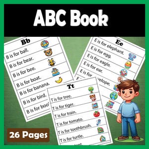 Libro del abecedario: reconocimiento de letras y sonidos, fonética, aprendizaje del alfabeto, hojas de trabajo de alfabetización temprana para preescolar y jardín de infantes, imprimibles