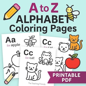 Alphabet Coloring Worksheets for Preschool | A to Z Letter Recognition Activities | Printable ABC Coloring Pages PDF