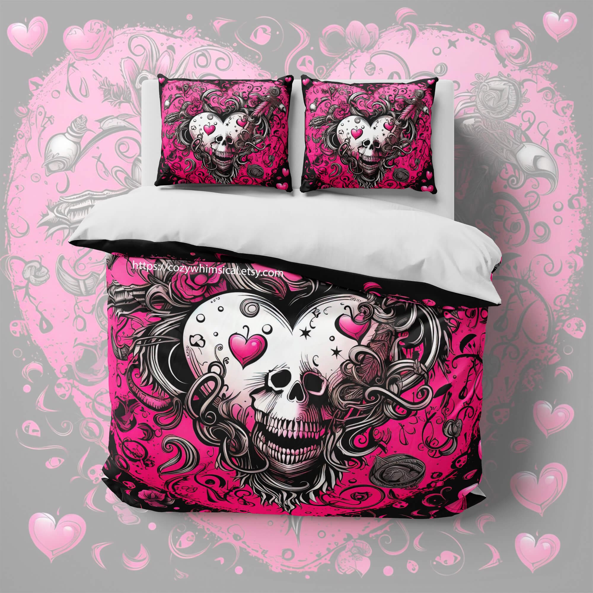 Pink Cotton Duvet Cover Set, Rebel Punk Bedding, Emo Girl Quilt Cover ...