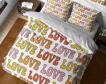 Ropa de cama de estilo retro, bonitos juegos de edredón femeninos, ropa de cama estética hippie, ropa de cama para niños, decoración de habitaciones de niñas, juego de cama para dormitorio tamaño king y queen