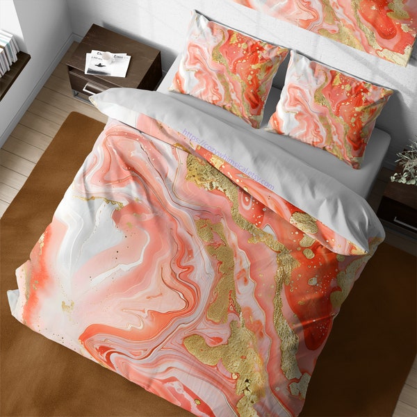 Flüssiger Marmor Bettbezug, abstraktes zeitgenössisches Schlafzimmerset, ästhetischer Bettbezug, Boho-Chic-Bettwäsche für König und Königin