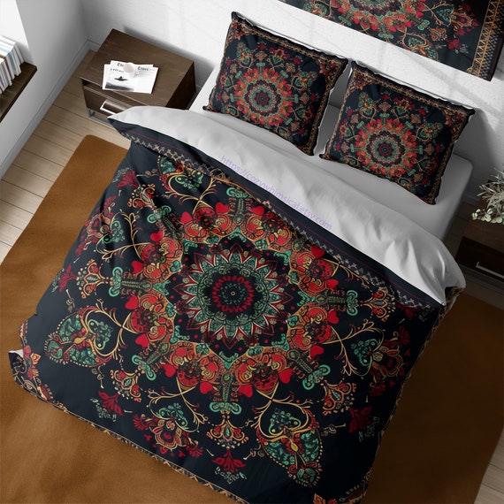 Hippie Bohemian Ethnic Mandala Bedding Set, Vintage African Print Duvet Cover, Bohemian Quilt Cover, Full King Queen Twin Dorm Bedding Set