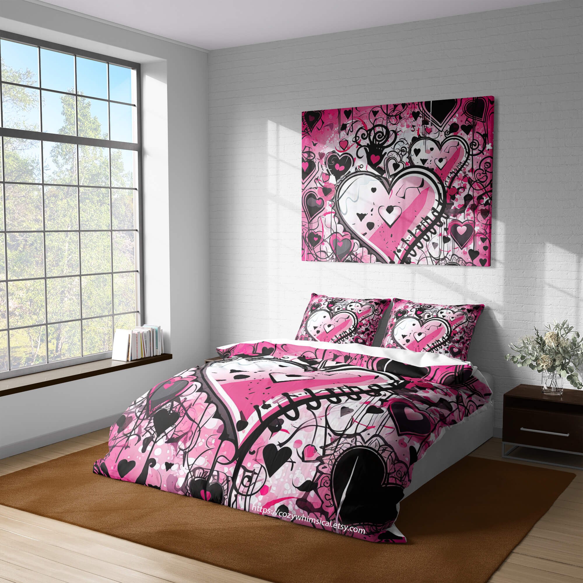 Big Heart Cotton Duvet Cover Set, Pink Bedding, Girly Quilt Cover, Punk ...