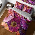 Plum Purple Floral Duvet Cover Set, Colorful Zinnia Flowers Bedding, Wildflowers Duvet Aesthetic, King Queen Twin Dorm Bedding Set Full