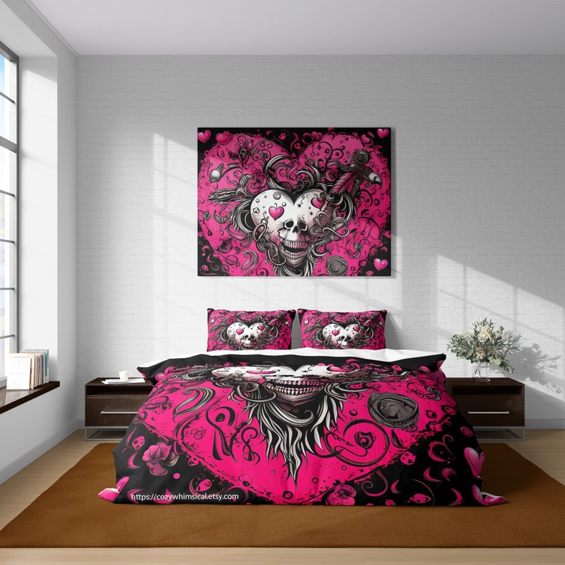 Pink Cotton Duvet Cover Set, Rebel Punk Bedding, Emo Girl Quilt Cover ...