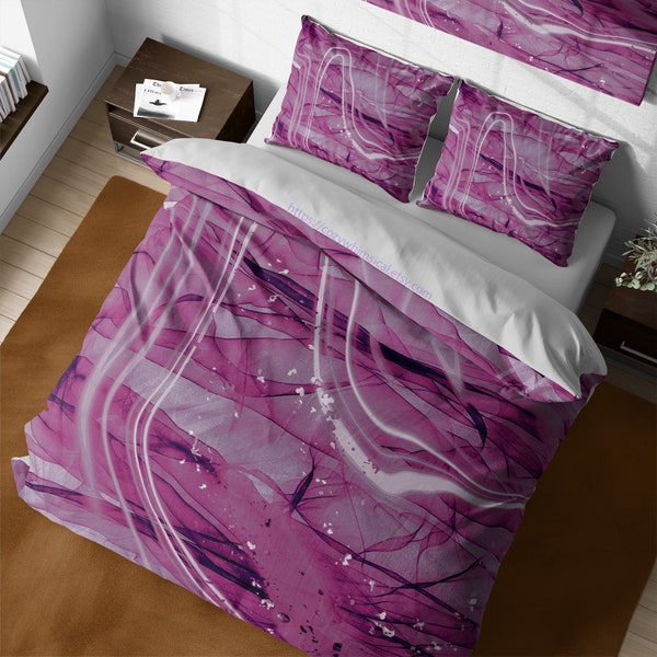 Dark Mauve Purple Duvet Cover Set, Contemporary Abstract Quilt Cover, Bedspread Zipper Bedding, Reversible Bed Cover, Queen King Home Decor