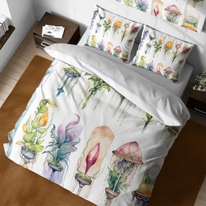 Vintage Botanical Wildflowers Duvet Cover Set, Watercolor Spring Flowers Bedding Set, Kids Whimsy Comforter Set, Twin Full Queen Duvet Cover