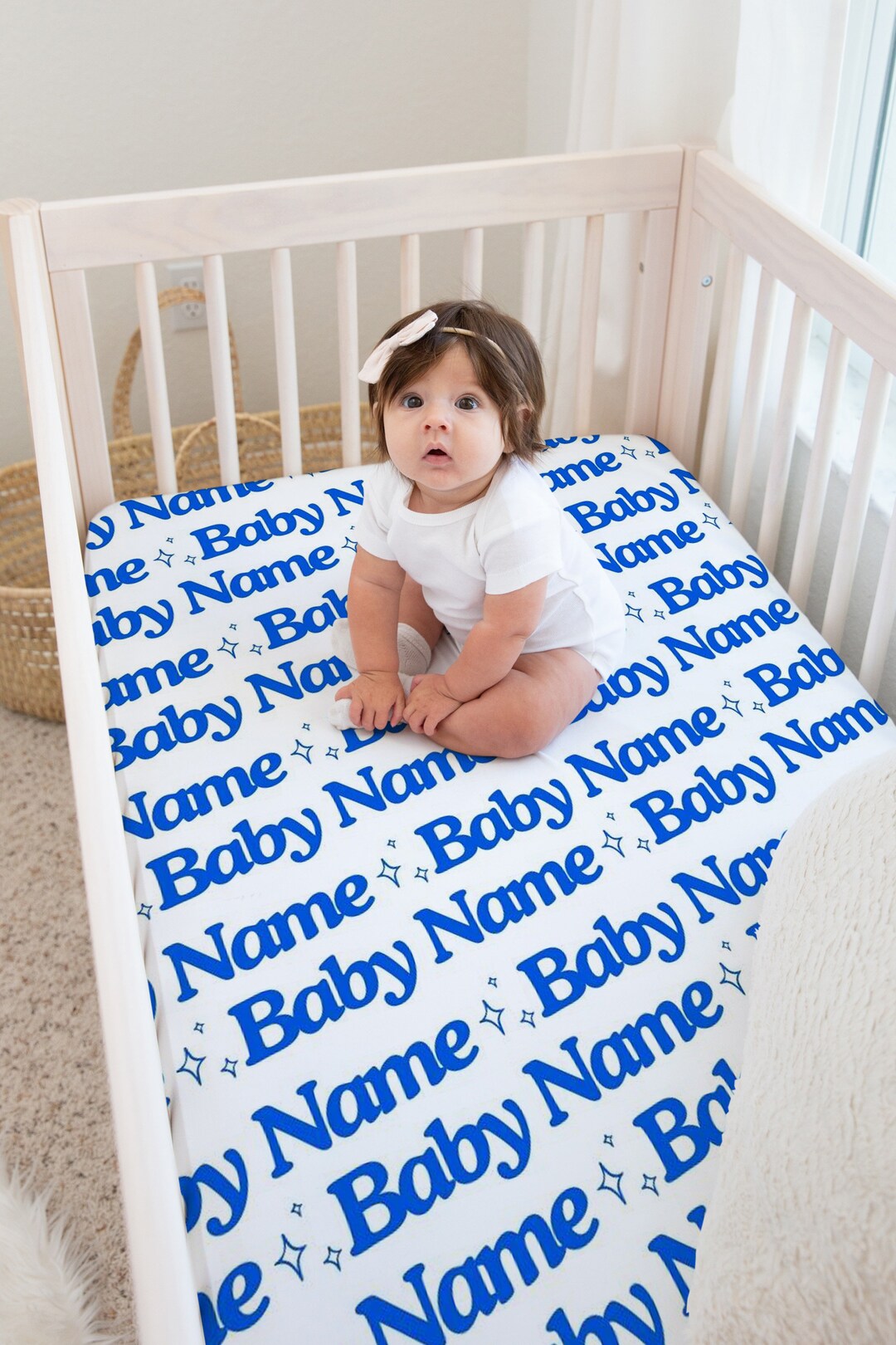 Blue Cute Personalized Cotton Crib Bedding Set, Unisex Cot Sheet, Baby