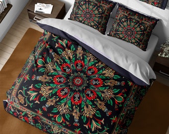 Bohemian Ethnic Style Mandala Bedding Set, Vintage Royal Medieval Hippie Duvet Cover, Boho Quilt Cover, Full King Queen Twin Dorm Bedding