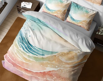 Capa de edredom com ondas abstratas do mar, roupa de cama boho chique fofa, decoração com ondas do oceano, capa de edredom para meninas, colcha de solteiro para dormitório king/queen