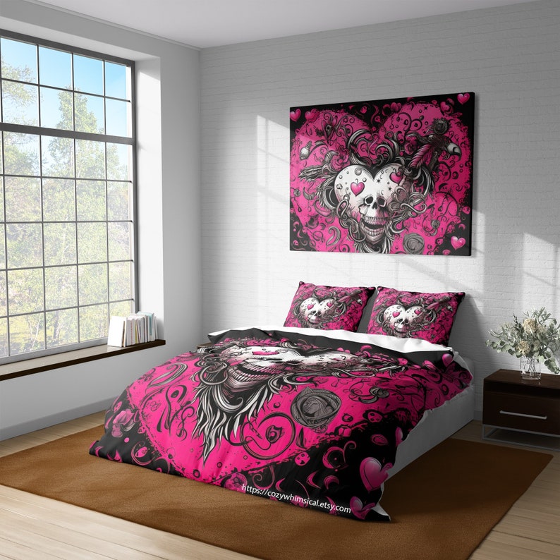 Pink Cotton Duvet Cover Set, Rebel Punk Bedding, Emo Girl Quilt Cover ...