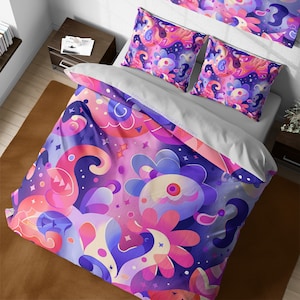 Modern Abstract Colorful Cartoon Kids Duvet Cover, Cute Duvet Sets, Toddler Bedding, Unicorn Gift, Nursery Quilt Cover, Girly Room Decor