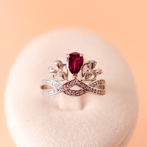 Natural Garnet Ring • Crown Ring • Natural Gemstone Ring • Garnet Jewelry • 925 Sterling Silver Gold Plated • Adjustable
