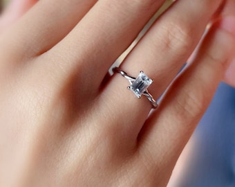 Aquamarin Solitär Ring • Geburtsstein Ring  • Natürlicher Edelsteinring •Solitär Ring im Vintage Stil in Silber • Geschenk für Sie