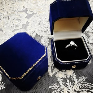 Vintage Verlobungsring Box, Achteck Ringbox, Royal Blue Ringbox, Vorschlag Ringbox, Ehering Box,Ringbox aus Samt, Geschenkbox
