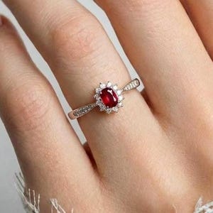 Red Spinel Halo Ring · Ruby Look Engagement Ring · 925 Sterling Silver Ring · Dainty Elegant Ring · Promise Ring · Gift for Her