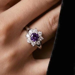 Antiker Amethyst Ring • Natürlicher Schmuck • 925 Silber & 18K Weissgold • Perfekte Überraschung • verstellbarer Ring • Geschenk für Frau