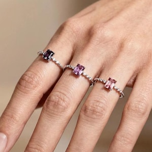 Square Spinel Ring · 925 Sterling Silver · Purple Pink Gemstone Ring · Dainty Elegant Jewelry · Gift for Her