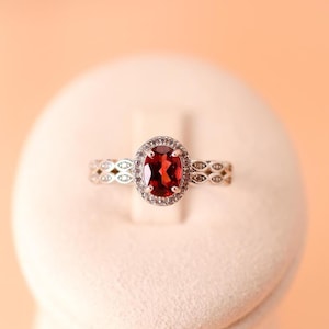 Natural Garnet Ring • Natural Gemstone Ring • Garnet Jewelry • Gift for Women • 925 Sterling Silver Gold Plated • Adjustable