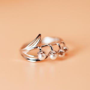 925 silver lily of the valley ring with mother-of-pearl beads • elegant flower design • adjustable ring • perfect gift for her
