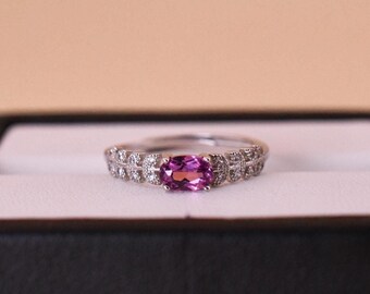 Natural purple garnet solitaire ring • Vintage garnet engagement ring • Statement jewelry • 925 sterling silver gold-plated • Adjustable