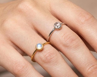 Anillo burbuja de piedra lunar · Piedra lunar arcoíris natural · Plata de ley 925 ajustable · Anillo minimalista de piedras preciosas