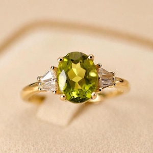 Natürlicher Peridot Ring • Natürlicher Edelsteinring • 925er Silber, mit 18K Gold vergoldet • verstellbarer Ring • Perfektes Geschenk