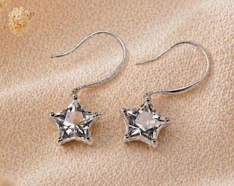 Orecchini a forma di stella di cristallo · Stella di cristallo di rocca naturale · Orecchini pendenti in argento sterling 925 · Gioielli a forma di stella · Orecchini minimalisti