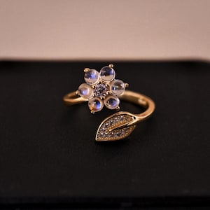 Natural Moonstone Ring • Natural Gemstone Ring • 925 Silver, 18K Gold Plated • Adjustable Ring • Perfect Gift