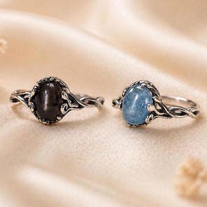 Silver Obsidian/Aquamarine Ring • Handmade 925 Sterling Silver Ring • Adjustable Gemstone Ring • Boho Jewelry • Torch Ring • Gift