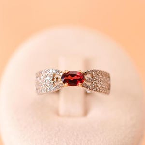 Natural Garnet Ring • Natural Gemstone Ring • Garnet Jewelry • Gift for Women • 925 Sterling Silver Gold Plated • Adjustable