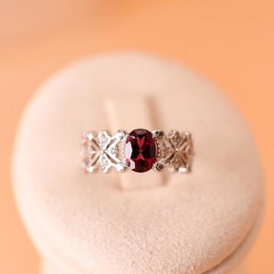 Natural Garnet Ring • Natural Gemstone Ring • Garnet Jewelry • Gift for Women • 925 Sterling Silver Gold Plated • Adjustable