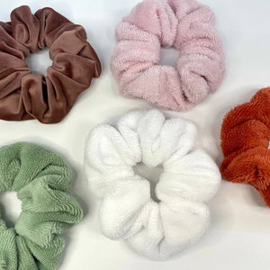 Scrunchies de terciopelo/difusos, rosa, verde, blanco, rojo imagen 5