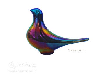 Handmade Iridescent Ceramic Bird Figurines – Modern Home Decor Accent, Pair of Glossy Love pigeons