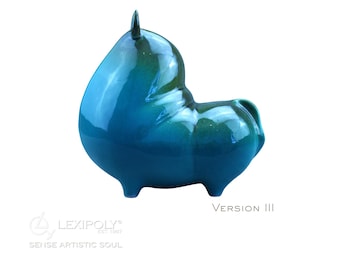 Turquoise Ceramic Unique Collectible Figurine • Modern Handmade Sculpture • Glossy Blue Decor