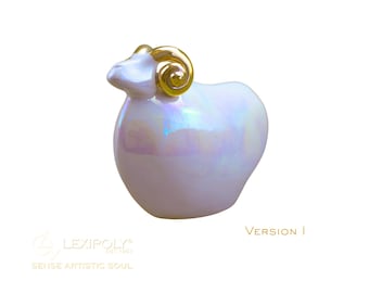 Ceramic Ram Sculpture | Luxury Animal Figurine with Gold Horn | Handmade Zodiac Aries Decor | Collectible Art Object