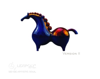 Ceramic Horse Sculpture | Blue Iridescent Figurine | Artistic Modern Decor | Handmade Collectible