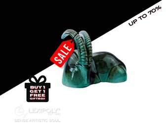 Emerald Ibex Ceramic Sculpture • Crowned Wildlife Art Decor