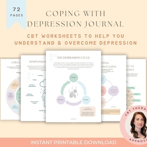 CBT-werkboek en dagboek om depressie te doorbreken 2026, stressmanagement, therapiewerkbladen, afdrukbaar, digitaal, geestelijke gezondheid, welzijn