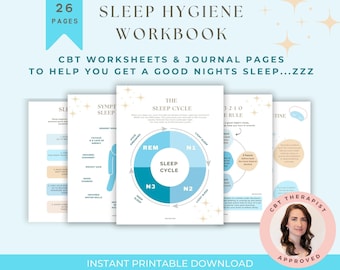 Higiene do sono, caderno de exercícios, planejador, TCC (Terapia Cognitivo-Comportamental), planilhas, rastreador de sono, diário de sonhos, diário de gratidão, imprimível, digital
