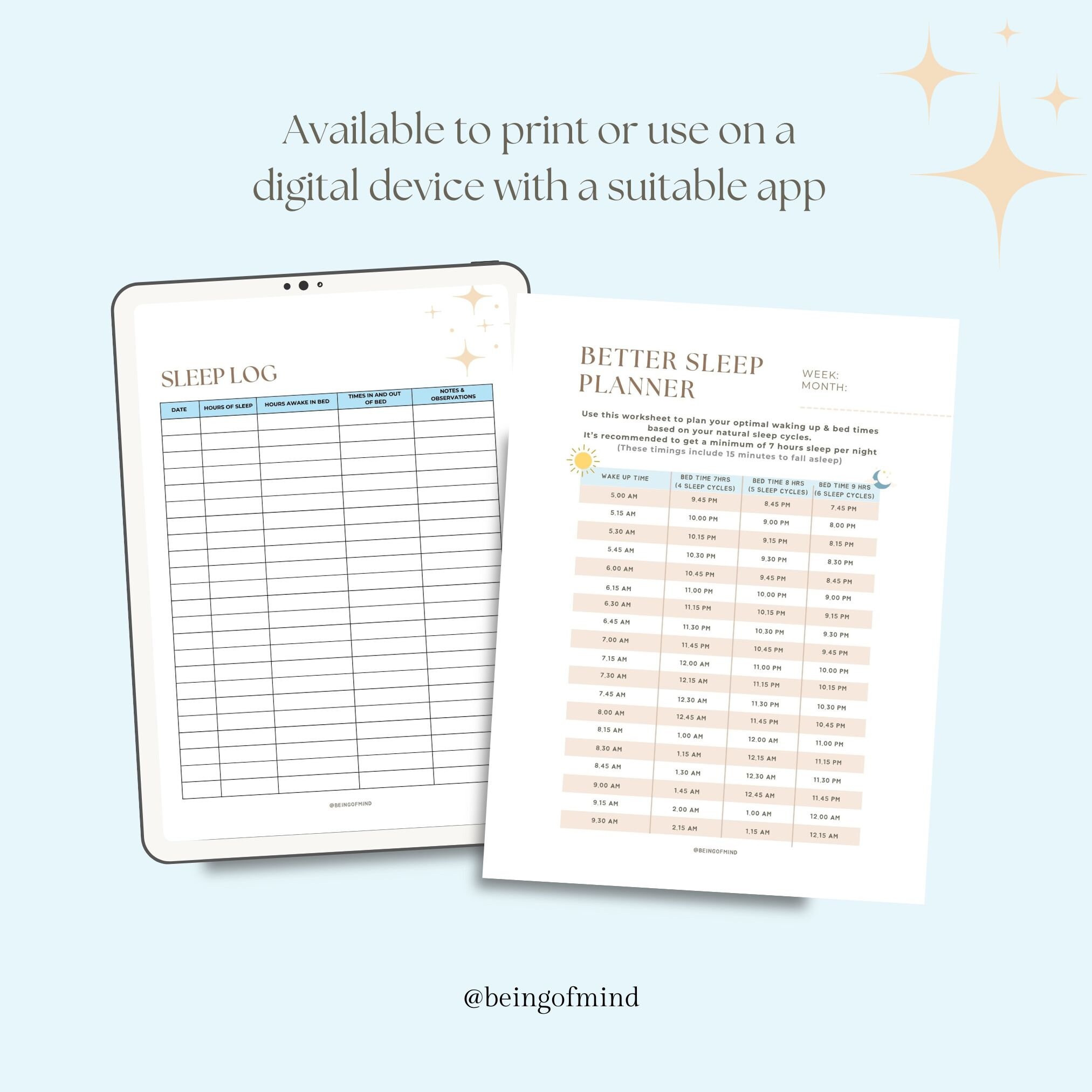 Bed Time Planner, Sleep Log, Sleep Tracker, Sleep Hygiene, Sleep Planner, Printable, Digital ...